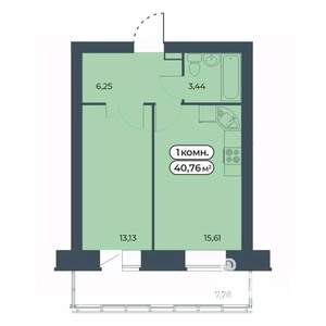 1-к квартира, строящийся дом, 41м2, 6/9 этаж