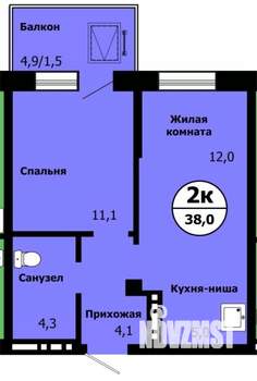 2-к квартира, строящийся дом, 37м2, 12/19 этаж