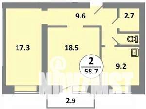 2-к квартира, вторичка, 59м2, 9/14 этаж