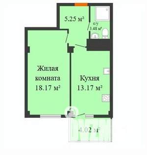 1-к квартира, строящийся дом, 40м2, 16/17 этаж