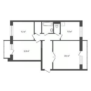 3-к квартира, вторичка, 66м2, 4/10 этаж