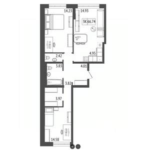 3-к квартира, вторичка, 67м2, 17/17 этаж