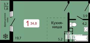 1-к квартира, строящийся дом, 35м2, 4/17 этаж