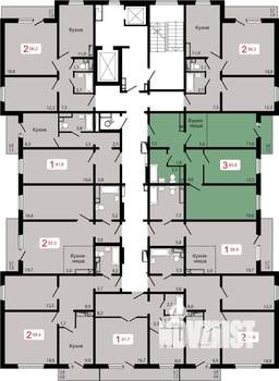 3-к квартира, строящийся дом, 66м2, 2/17 этаж