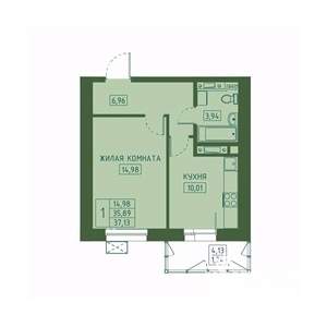 1-к квартира, вторичка, 37м2, 13/23 этаж