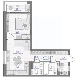 2-к квартира, вторичка, 47м2, 21/24 этаж