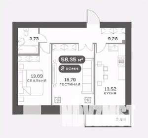 2-к квартира, вторичка, 58м2, 6/15 этаж