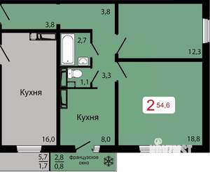 2-к квартира, строящийся дом, 55м2, 6/17 этаж