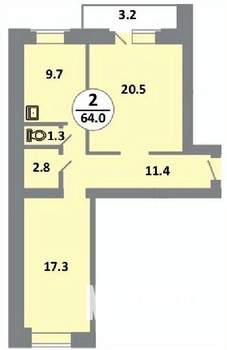 2-к квартира, вторичка, 64м2, 13/14 этаж