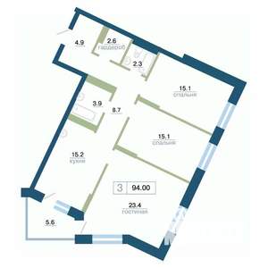 3-к квартира, строящийся дом, 94м2, 15/24 этаж