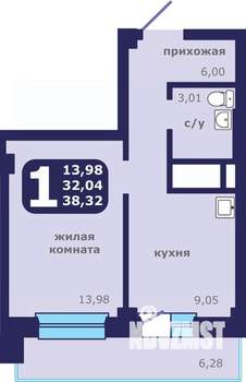 1-к квартира, вторичка, 38м2, 9/25 этаж