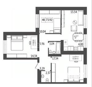 4-к квартира, вторичка, 74м2, 7/17 этаж