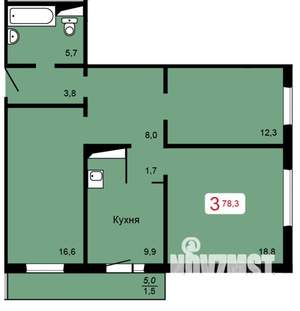 3-к квартира, вторичка, 78м2, 5/17 этаж