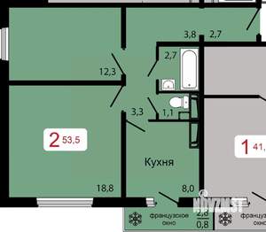 2-к квартира, строящийся дом, 54м2, 1/17 этаж