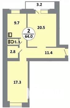 2-к квартира, строящийся дом, 64м2, 2/14 этаж