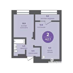 2-к квартира, вторичка, 42м2, 16/16 этаж