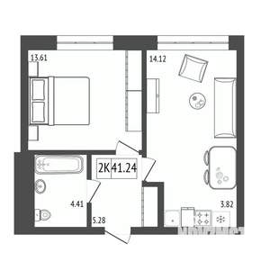 2-к квартира, строящийся дом, 41м2, 3/17 этаж