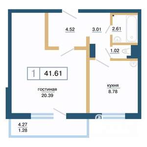 1-к квартира, строящийся дом, 42м2, 15/17 этаж