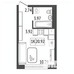 1-к квартира, вторичка, 21м2, 7/17 этаж