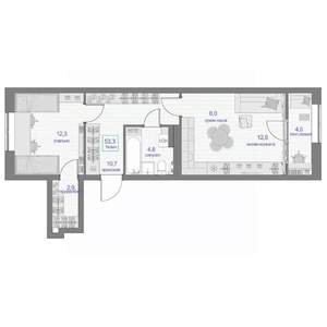 2-к квартира, вторичка, 53м2, 4/24 этаж