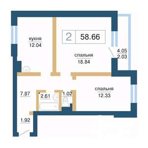 2-к квартира, вторичка, 59м2, 8/17 этаж