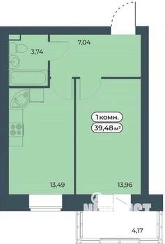 1-к квартира, строящийся дом, 39м2, 2/9 этаж