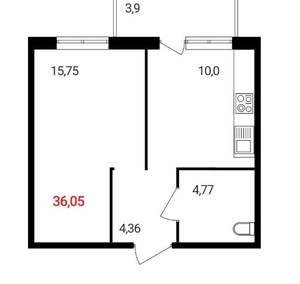 1-к квартира, вторичка, 36м2, 2/15 этаж