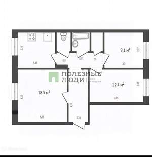 3-к квартира, вторичка, 64м2, 1/9 этаж