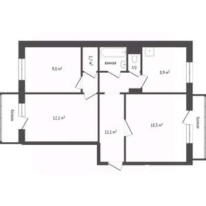 3-к квартира, вторичка, 65м2, 6/9 этаж