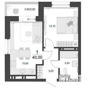 1-к квартира, строящийся дом, 40м2, 11/23 этаж