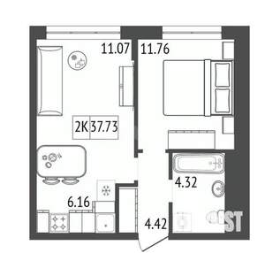 2-к квартира, вторичка, 38м2, 11/17 этаж