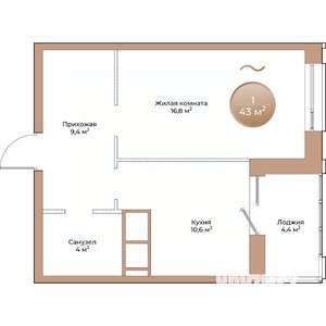 1-к квартира, строящийся дом, 43м2, 2/24 этаж
