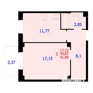 1-к квартира, вторичка, 42м2, 3/9 этаж