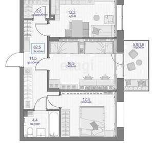 2-к квартира, вторичка, 63м2, 2/24 этаж