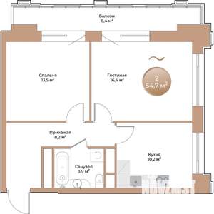 2-к квартира, строящийся дом, 55м2, 2/24 этаж