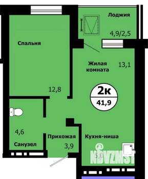 2-к квартира, строящийся дом, 41м2, 8/19 этаж