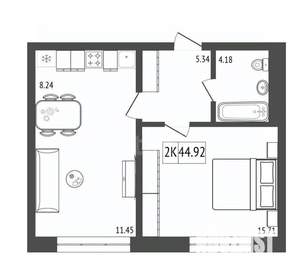 2-к квартира, вторичка, 45м2, 12/17 этаж