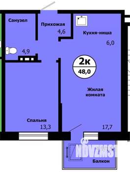 2-к квартира, вторичка, 47м2, 8/19 этаж