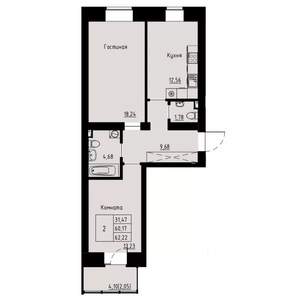2-к квартира, строящийся дом, 62м2, 2/8 этаж