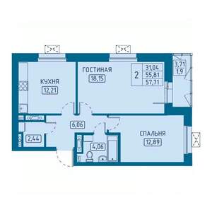 2-к квартира, вторичка, 58м2, 8/20 этаж