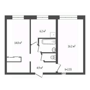 2-к квартира, вторичка, 44м2, 1/5 этаж