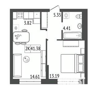 2-к квартира, строящийся дом, 41м2, 10/17 этаж