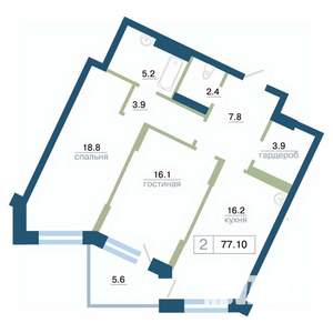 2-к квартира, вторичка, 77м2, 10/24 этаж