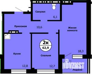 2-к квартира, строящийся дом, 62м2, 7/19 этаж