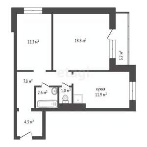 2-к квартира, вторичка, 59м2, 12/17 этаж