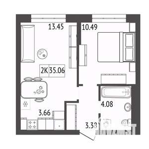2-к квартира, строящийся дом, 35м2, 5/17 этаж