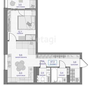 2-к квартира, вторичка, 47м2, 13/24 этаж