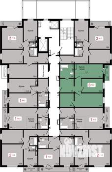 3-к квартира, строящийся дом, 74м2, 2/17 этаж