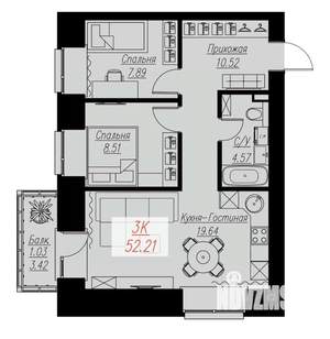 2-к квартира, строящийся дом, 52м2, 13/17 этаж