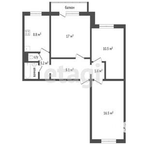3-к квартира, вторичка, 69м2, 3/10 этаж